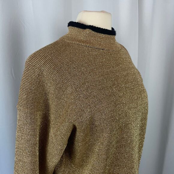 Vintage Sweater Womens Size Medium M Gold Metallic Knit Party Cocktail Mock Neck - Picture 4 of 12